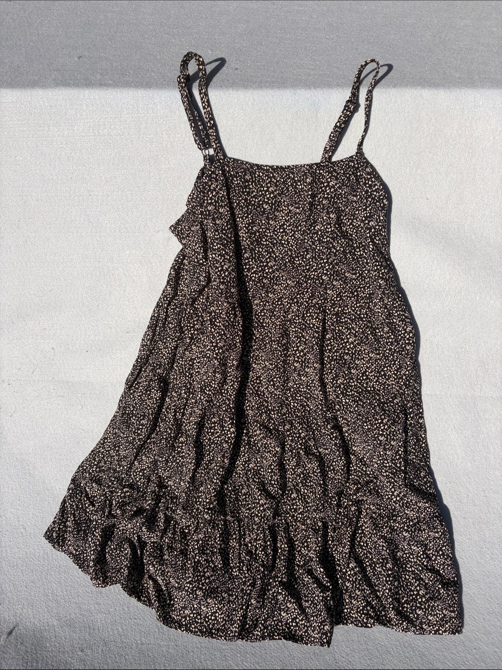 Brown Floral Spaghetti-Strap Casual Dress with Pockets (26” length)